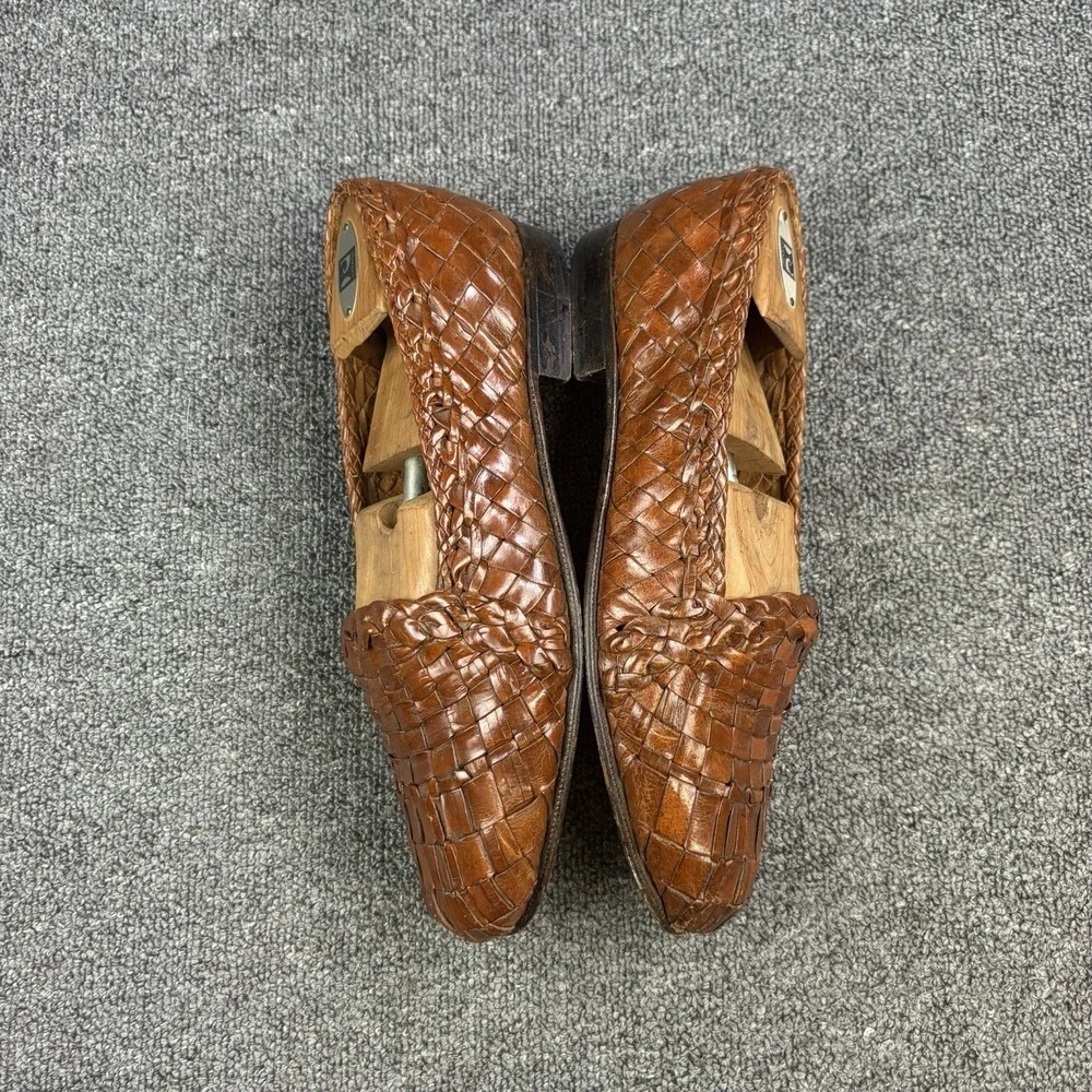 Moreschi Woven Leather Loafers Mens 10 Brown Handmade Italy Basket Weave Slip On
